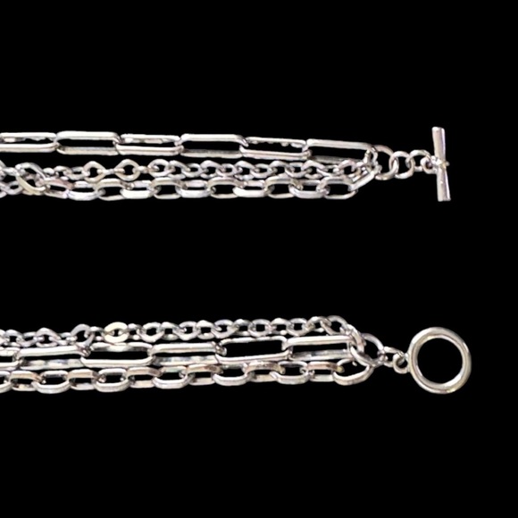 Silver Triple Stranded Long Link Necklace - Picture 4 of 5
